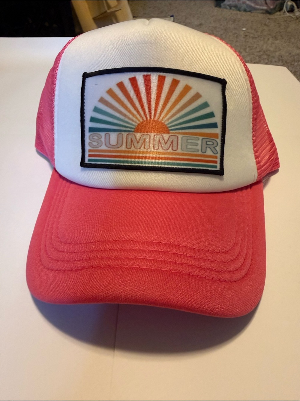 Pink White 'SUMMER' Sunrise Trucker Hat